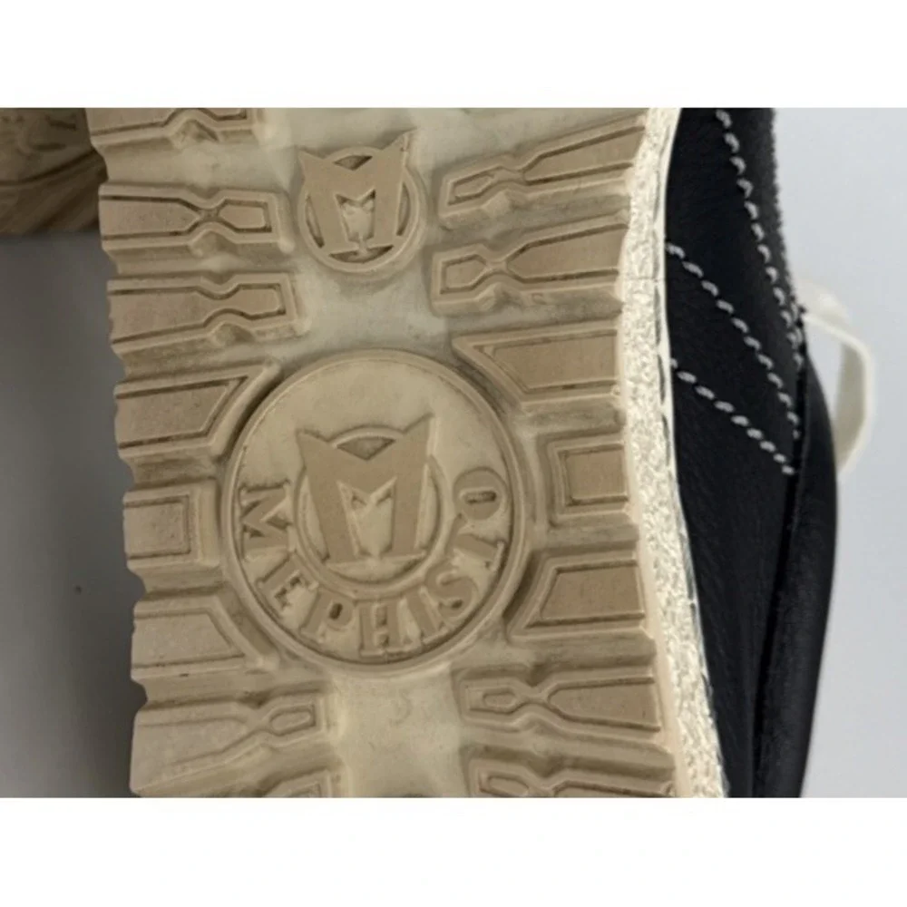 Mephisto Original Boat Shoe Women's 10.5 Black Leather Cream Lug Sole Portugal
